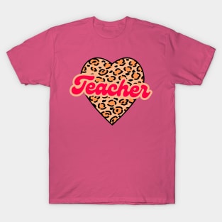 Leopard Print Heart Teacher Valentines Day T-Shirt